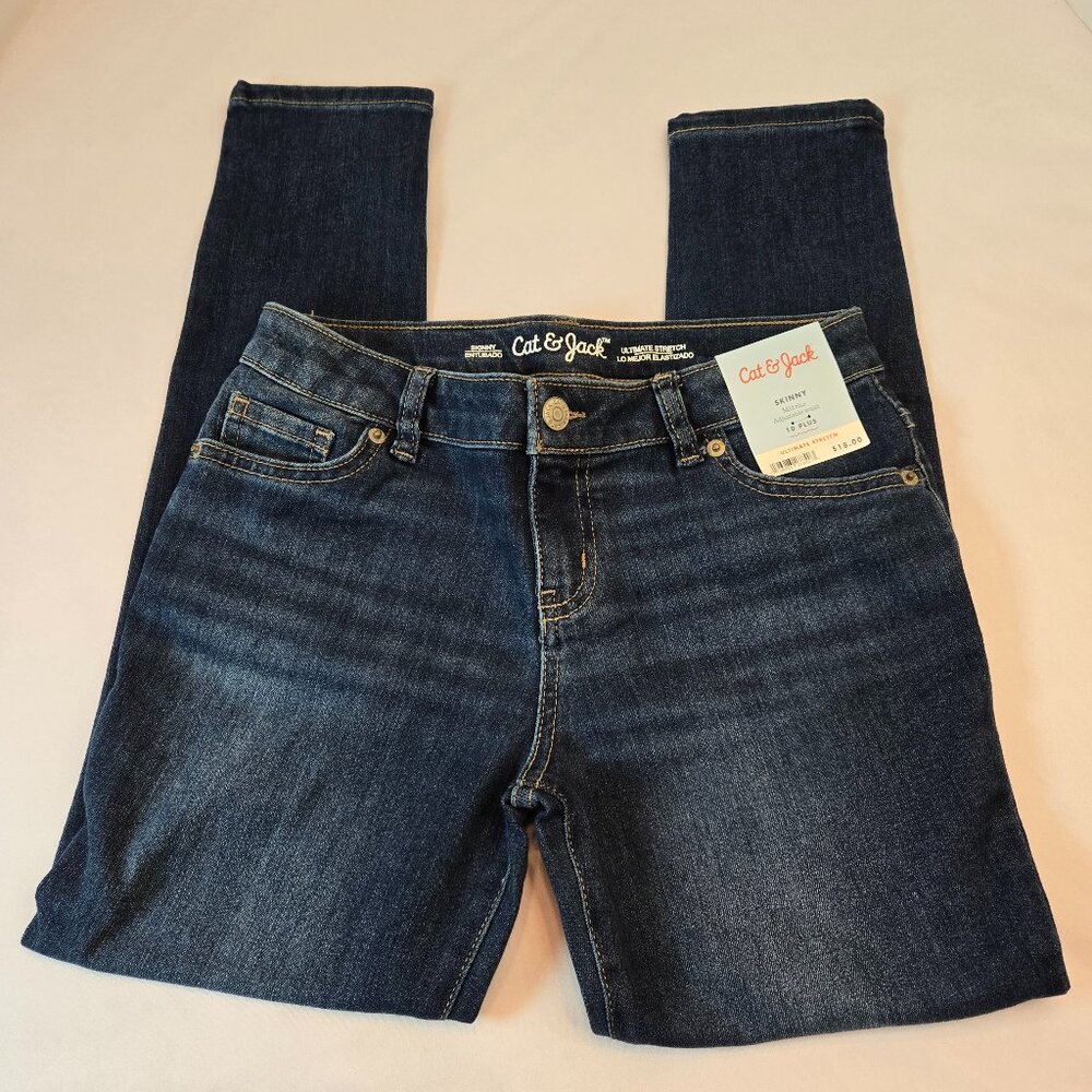 UNIVERSAL THREADS Girl's Mid Rise Skinny Jeans Adjustable Waist Sz: 10 Plus Dark